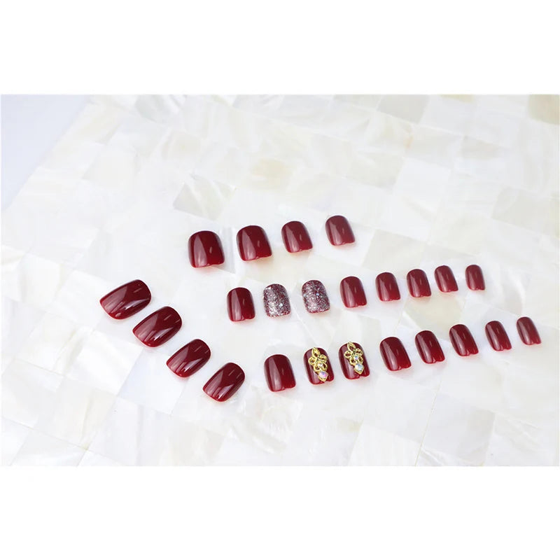 Press-On Nail Set Glossy Glitter Long-Lasting Adhesive