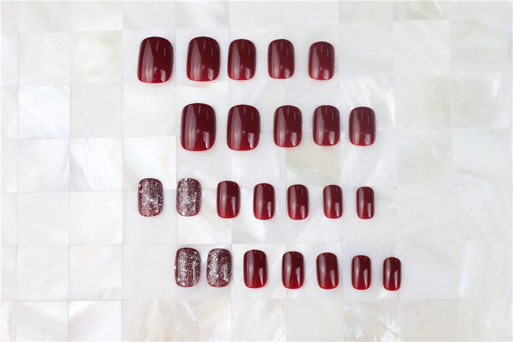 Press-On Nail Set Glossy & Glitter Reusable Adhesive Pads
