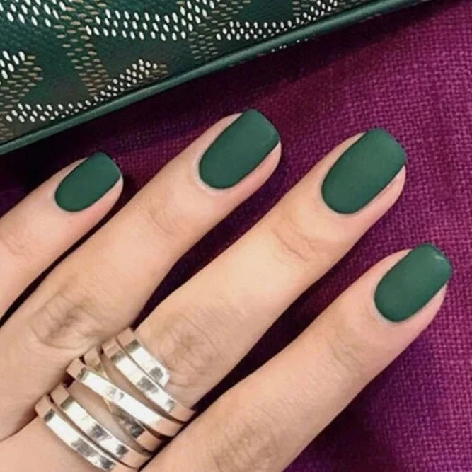 Press-On Nail Set Glossy Green Reusable Set Of 24