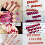 Press-On Nail Set Glossy Medium-Length Adhesive Included