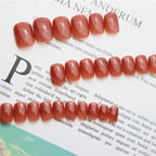 Press-On Nail Set Glossy Medium-Length Adhesive Included
