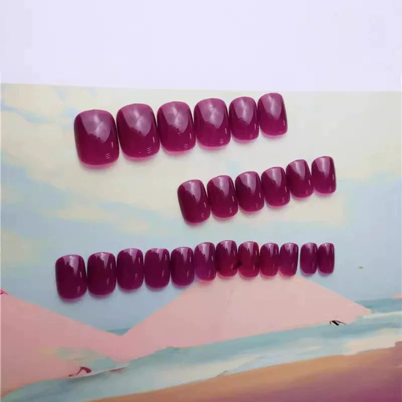 Press-On Nail Set Glossy Medium-Length Adhesive Included