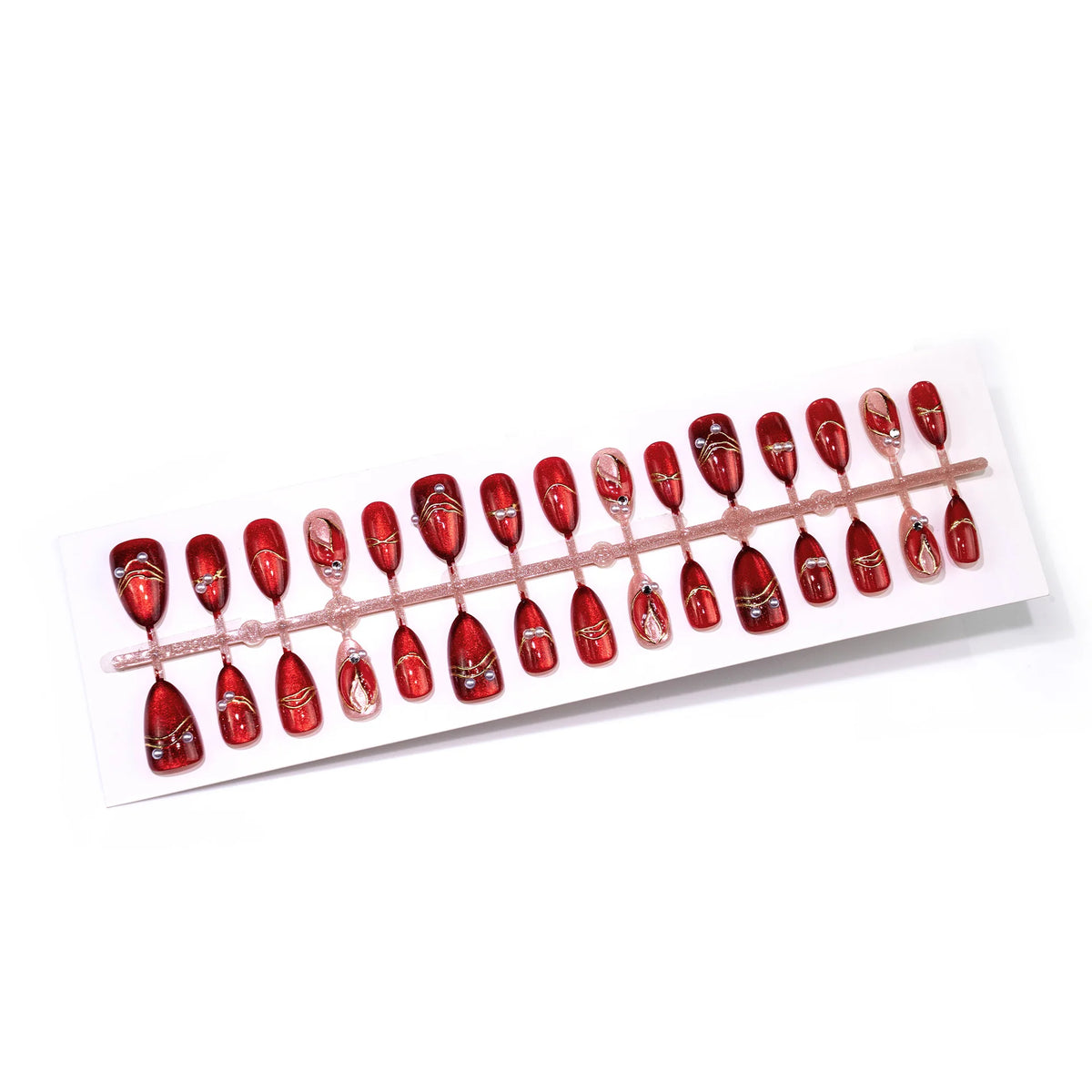 Press-On Nail Set Glossy Pearl Accents & Adhesive Tabs