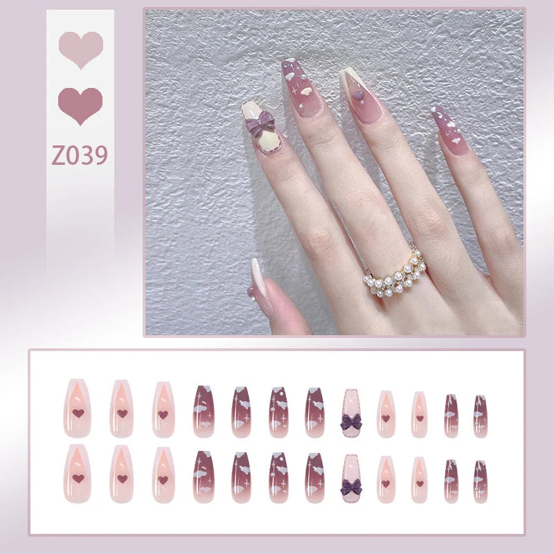 Press-On Nail Set Glossy Purple Easy Application