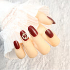 Press-On Nail Set Glossy Red Pearl Accents Pre-Applied Adhesive
