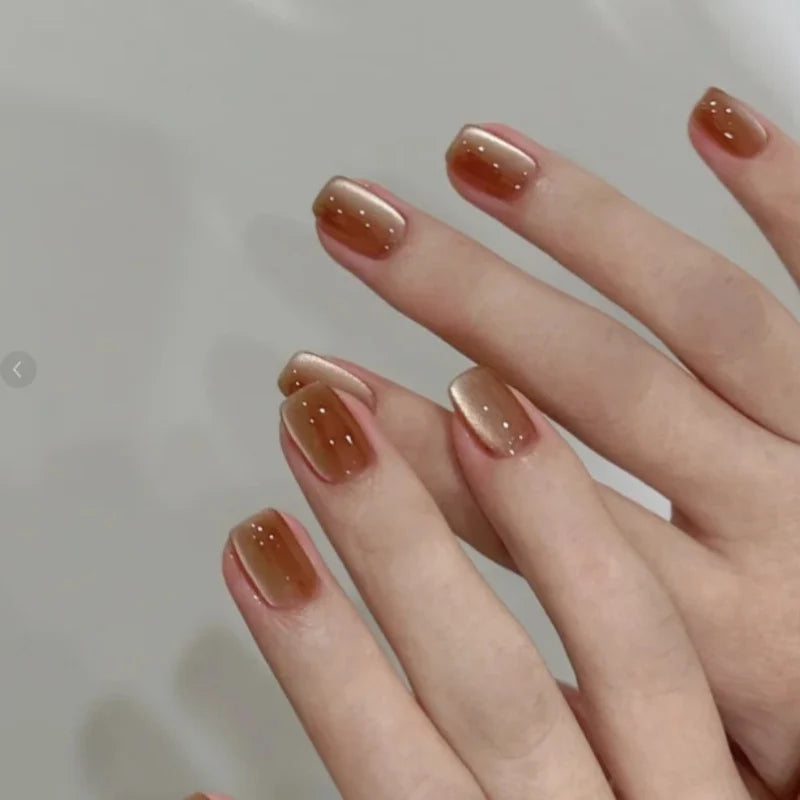 Press-On Nail Set Glossy Reusable No Glue