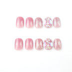 Press-On Nail Set Glossy Rhinestones Chip Resistant