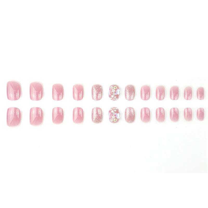 Press-On Nail Set Glossy Rhinestones Chip Resistant