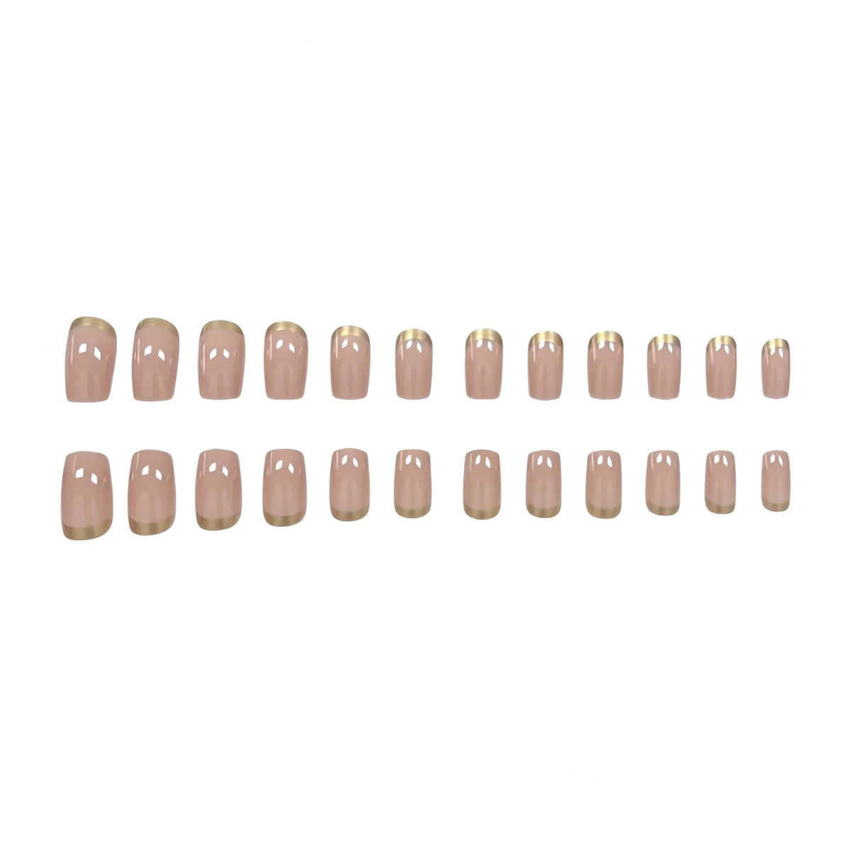 Press-On Nail Set Glossy Soft Pink & Gold Trim