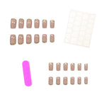 Press-On Nail Set Glossy Soft Pink & Gold Trim