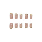 Press-On Nail Set Glossy Soft Pink & Gold Trim