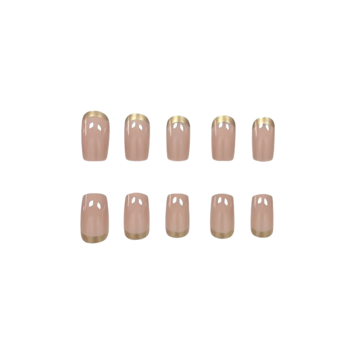 Press-On Nail Set Glossy Soft Pink & Gold Trim