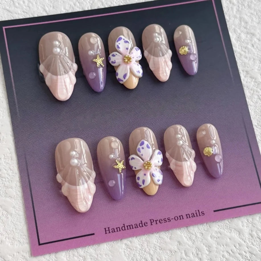Press-On Nail Set Glue-Free Floral Designs & Multiple Sizes