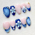 Press-On Nail Set Glue-Free Floral & Jewel Accents