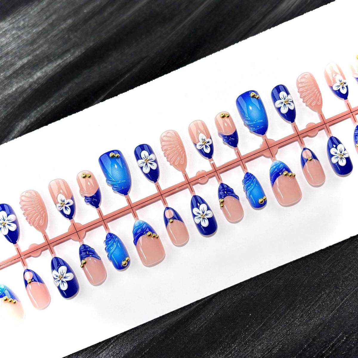 Press-On Nail Set Glue-Free Floral & Jewel Accents