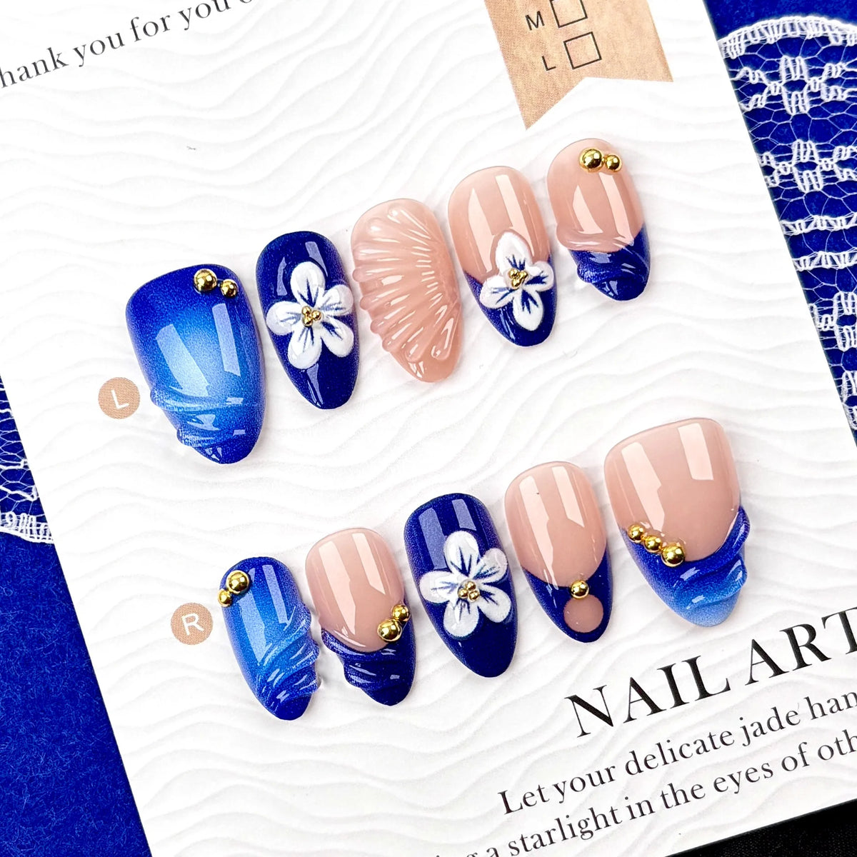 Press-On Nail Set Glue-Free Floral & Jewel Accents