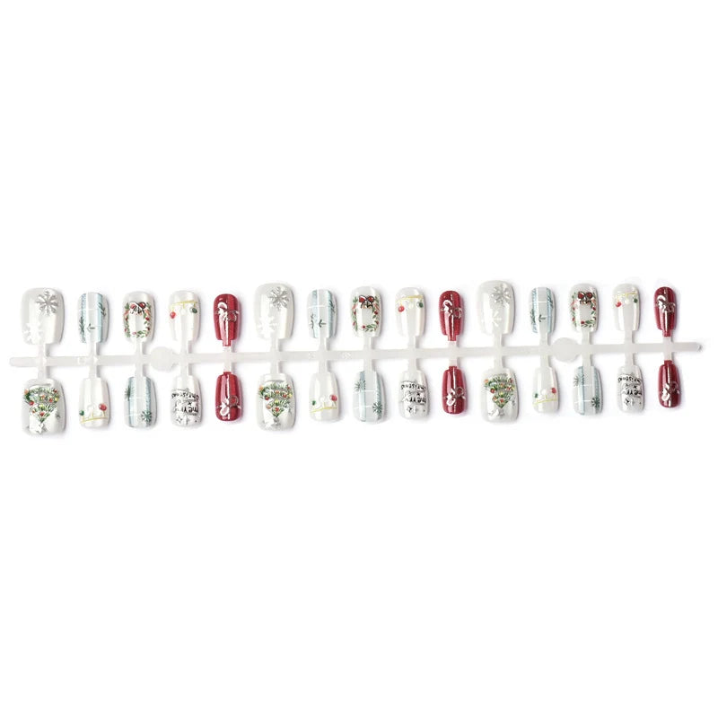 Press-On Nail Set Glue-Free Gold Holiday Designs