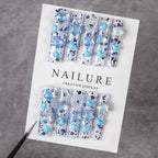 Press-On Nail Set Glue-Free Peacock Blue & Heart Accents