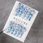 Press-On Nail Set Glue-Free Peacock Blue & Heart Accents
