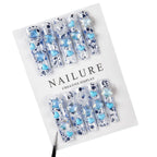 Press-On Nail Set Glue-Free Peacock Blue & Heart Accents