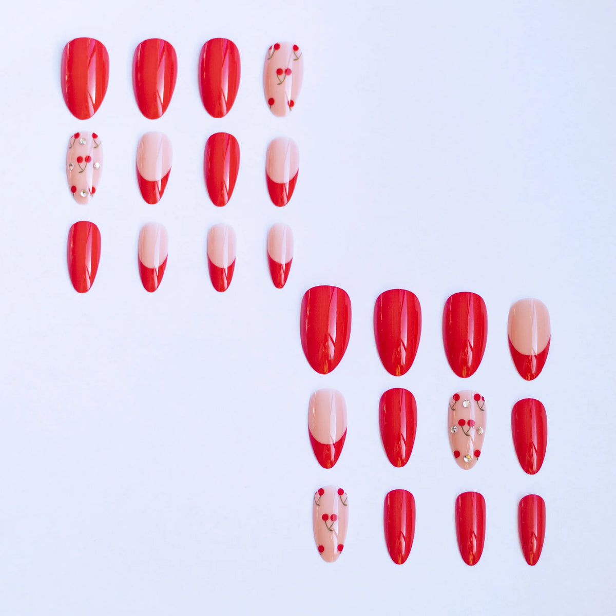 Press-On Nail Set Glue-Free Red Embellished