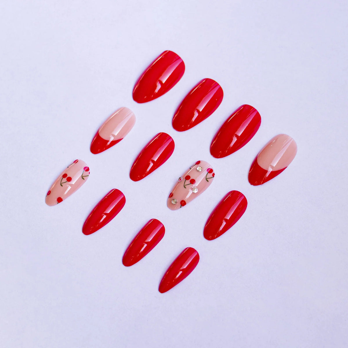 Press-On Nail Set Glue-Free Red Embellished