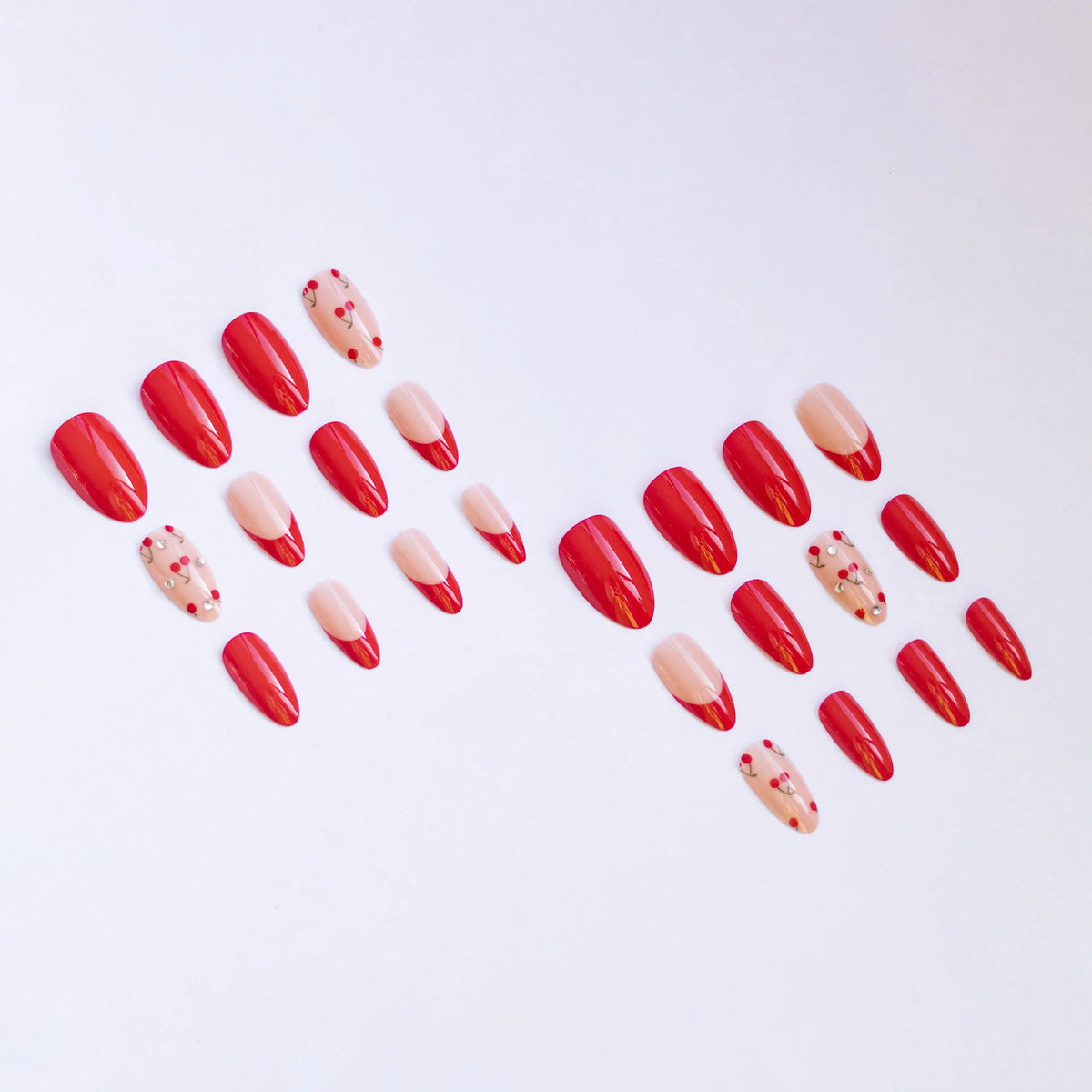 Press-On Nail Set Glue-Free Red Embellished