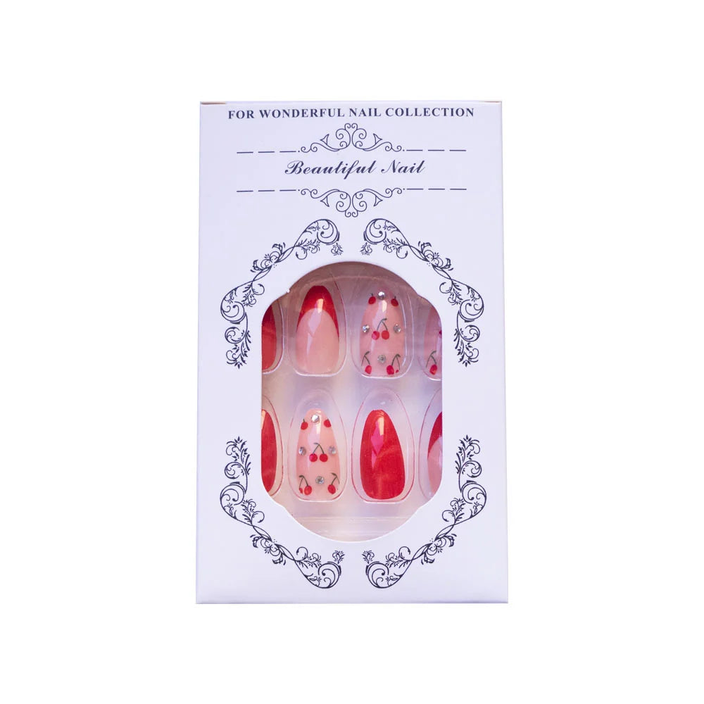 Press-On Nail Set Glue-Free Red Embellished