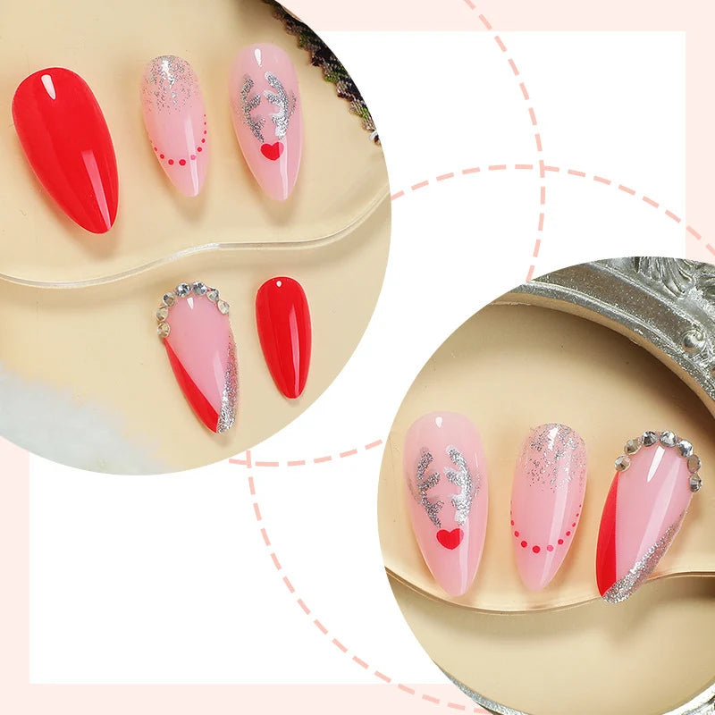 Press-On Nail Set Glue-Free & Reusable Silver Hearts