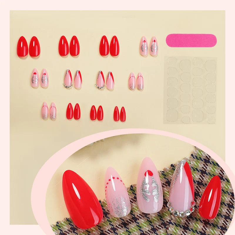 Press-On Nail Set Glue-Free & Reusable Silver Hearts