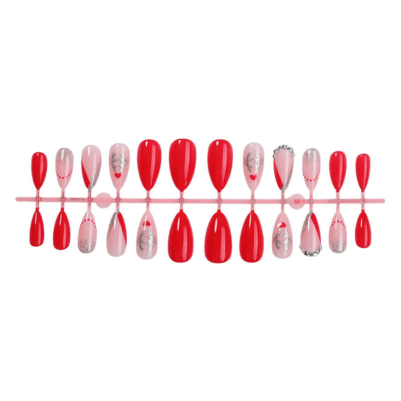Press-On Nail Set Glue-Free & Reusable Silver Hearts