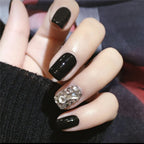 Press-On Nail Set Glue-On Black Gemstone Accents