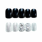 Press-On Nail Set Glue-On Black Gemstone Accents