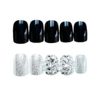 Press-On Nail Set Glue-On Black Gemstone Accents