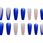 Press-On Nail Set Glue-On Blue Marble Glitter Reusable
