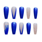 Press-On Nail Set Glue-On Blue Marble Glitter Reusable