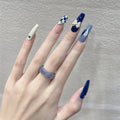 Press-On Nail Set Glue-On Blue Plaid & Floral