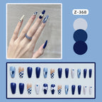 Press-On Nail Set Glue-On Blue Plaid & Floral