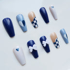 Press-On Nail Set Glue-On Blue Plaid & Floral