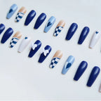 Press-On Nail Set Glue-On Blue Plaid & Floral
