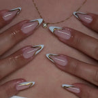 Press-On Nail Set Glue-On Delicate Pink Gold Trim