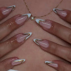 Press-On Nail Set Glue-On Delicate Pink Gold Trim