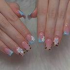 Press-On Nail Set Glue-On Floral & Gem