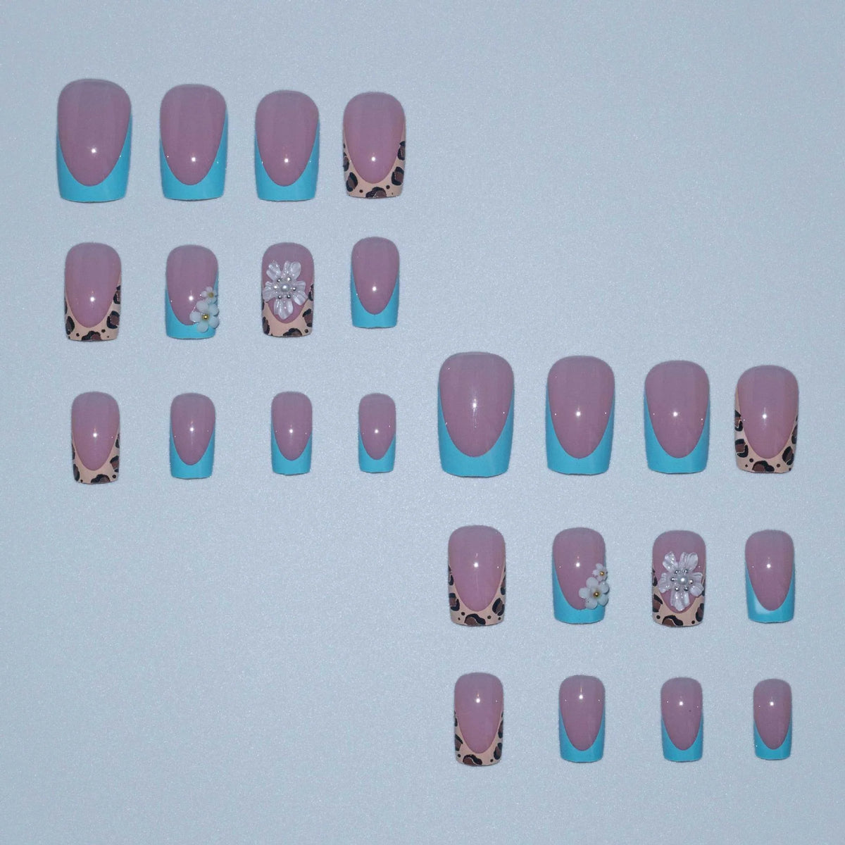 Press-On Nail Set Glue-On Floral & Gem