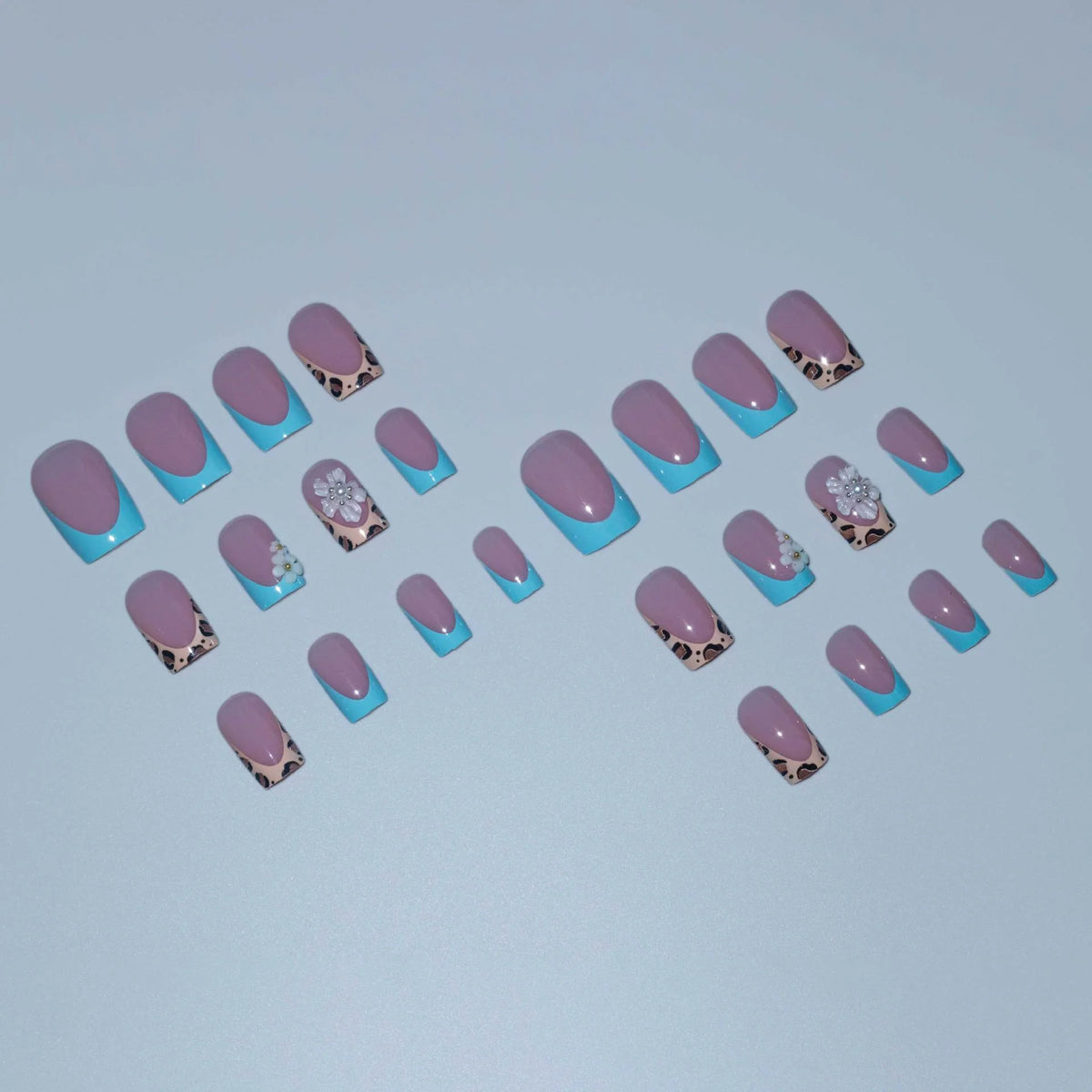 Press-On Nail Set Glue-On Floral & Gem