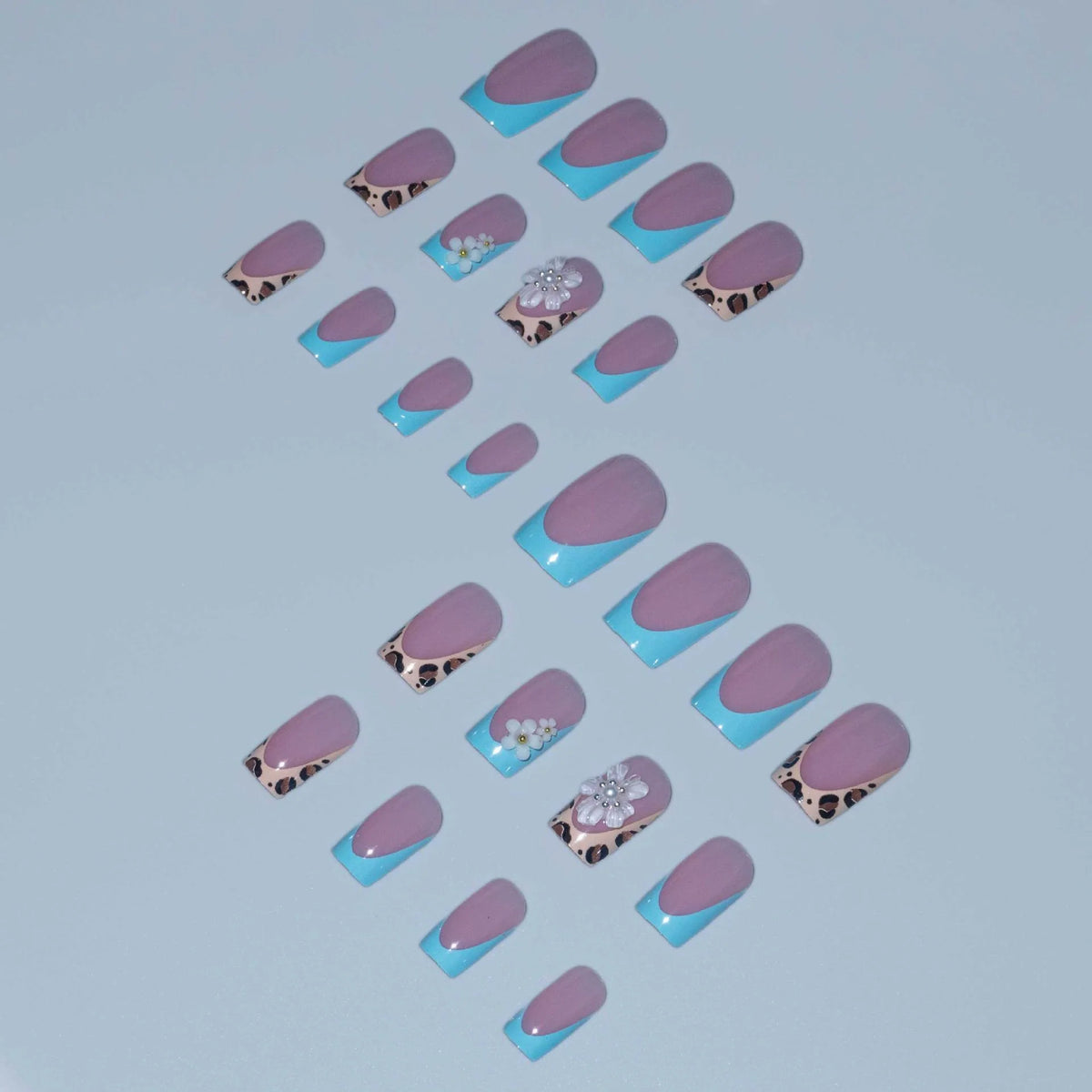 Press-On Nail Set Glue-On Floral & Gem
