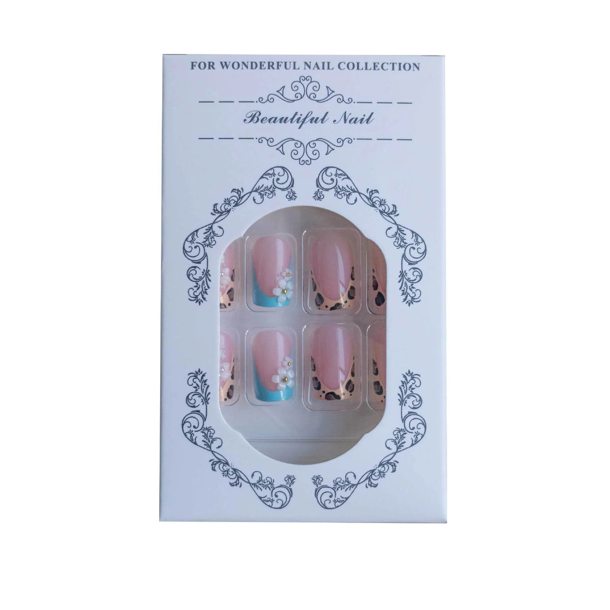 Press-On Nail Set Glue-On Floral & Gem