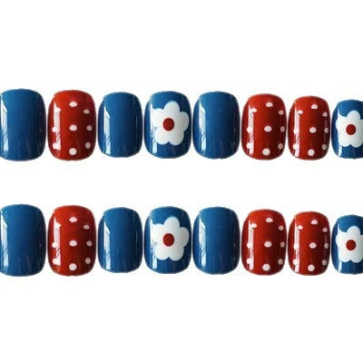 Press-On Nail Set Glue-On Floral & Polka Dot High-Gloss