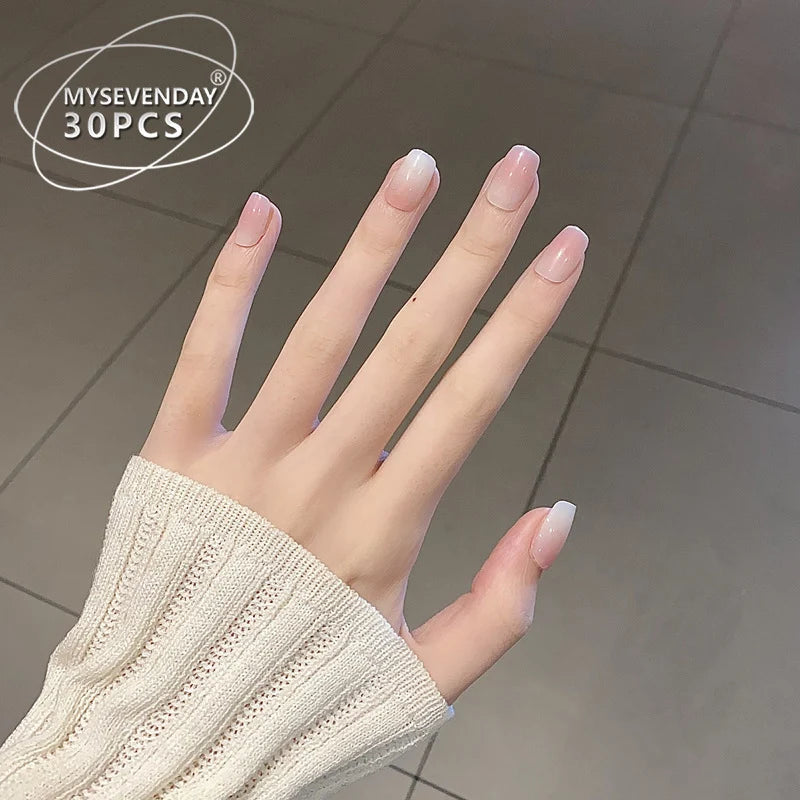 Press-On Nail Set Glue-On Glossy French Tips