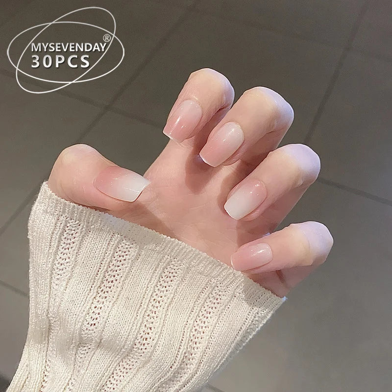Press-On Nail Set Glue-On Glossy French Tips